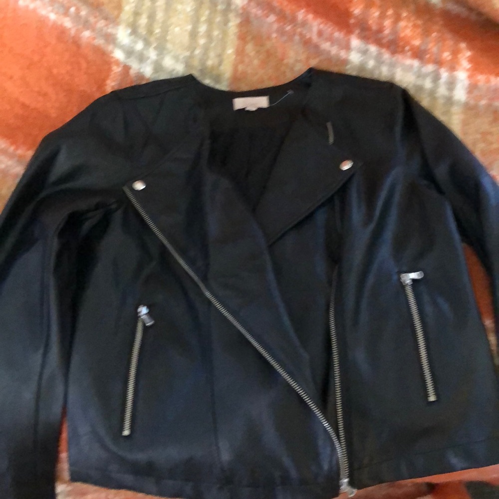 Black Faux Leather Biker Jacket !